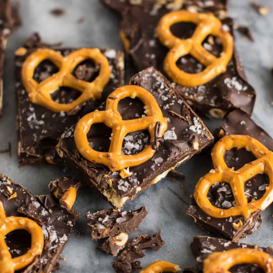 Chocolate Sea Salt Pretzel Bark - Recipe photo by buildyourbite