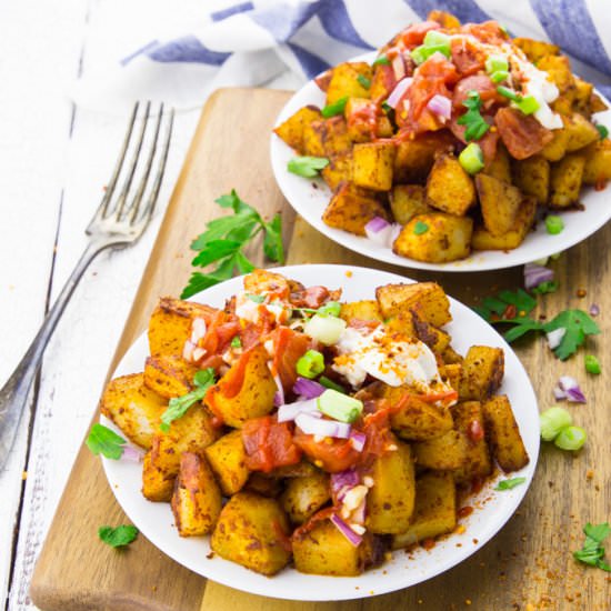 Papas Bravas with Aioli and Salsa - Recipe photo by vegan heaven