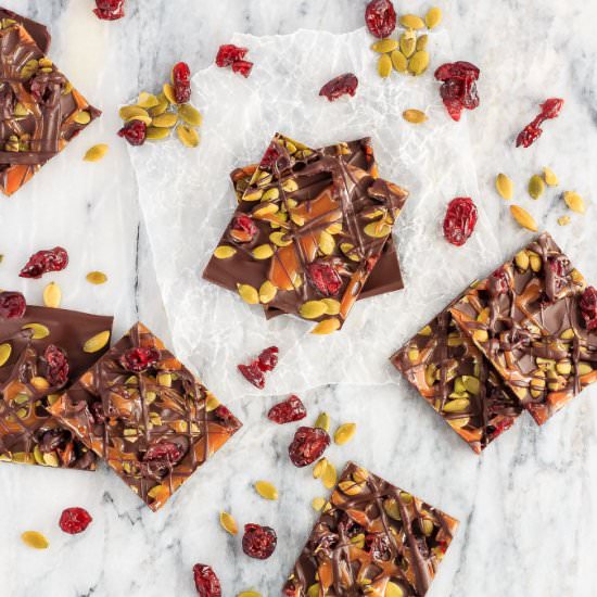 Cranberry Pumpkin Seed Caramel Bark - Recipe photo by bake.eat.repeat.