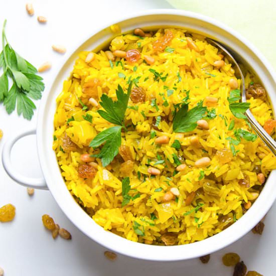 Jeweled Yellow Rice and Pignoli - Recipe photo by garlic and zest