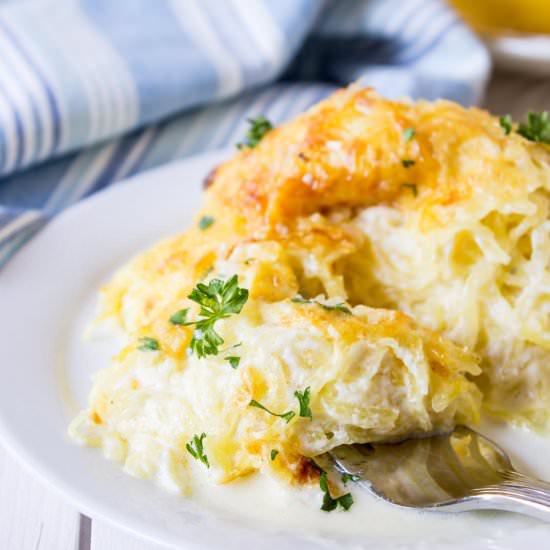Spaghetti Squash Alfredo - Recipe photo by BeyondtheCoop