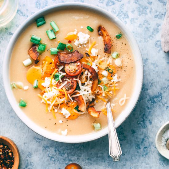 Baked Potato & Cauliflower Soup - Recipe photo by VegetarianVentures