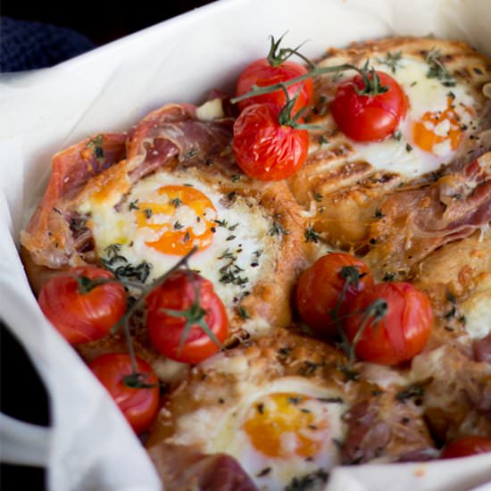 Tomato Parma Ham Breakfast Egg Bake - Recipe photo by KitchenMason