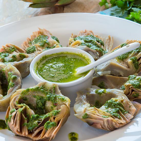 Pressure Cooker Artichokes w/Sauce - Recipe photo by ItalianRecipeBook