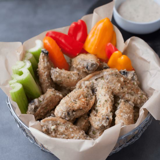 Crispy Baked Garlic Parmesan Wings - Recipe photo by Peace Love and Low Carb