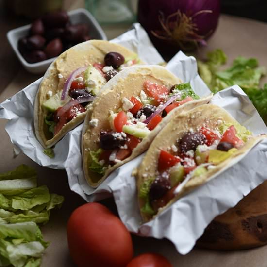 Mediterranean Veggie Hummus Tacos - Recipe photo by Mighty Mrs