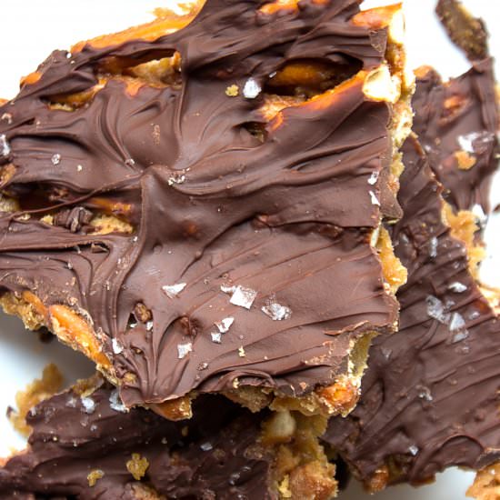 Easy Maple Toffee Pretzel Bark - Recipe photo by Our Food Fix