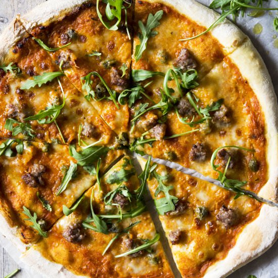 Pizza with sausage - Recipe photo by Inside the rustic kitchen