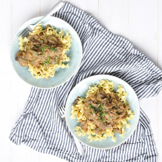 Instant Pot Lentil Stroganoff - Recipe photo by Nourish Nutrition Co