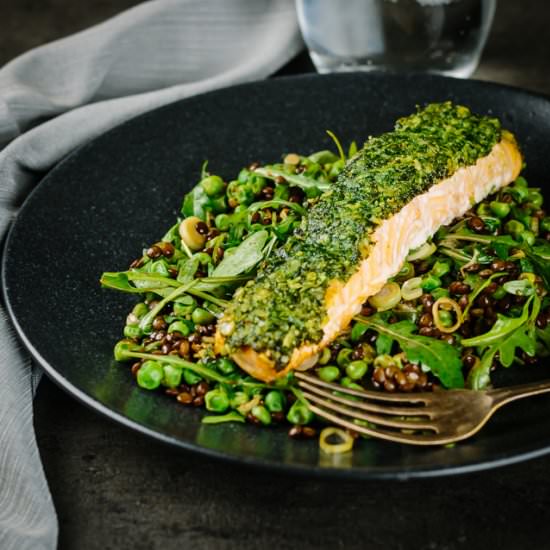 Herb Crusted Baked Salmon With Peas - Recipe photo by Brian Jones