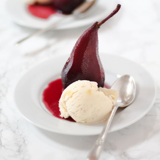 pears poached in red wine - Recipe photo by Recipe Crumbs