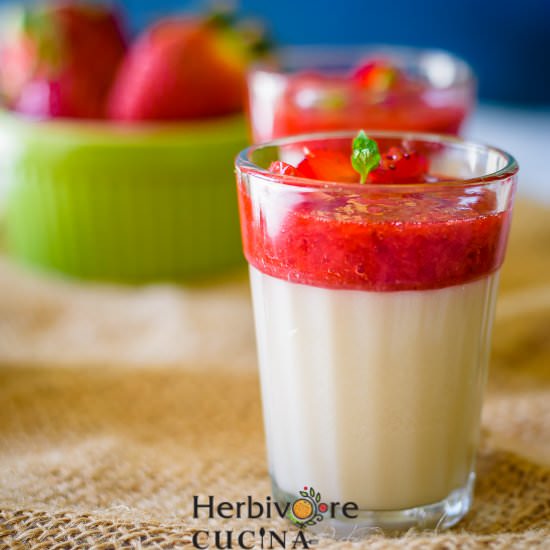 Vegan Strawberry Vanilla Panna Cotta - Recipe photo by Herbivore Cucina