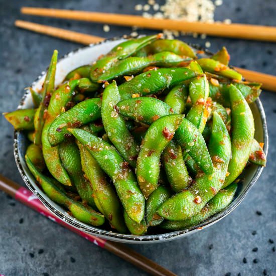 Spicy Sambal Edamame - Recipe photo by peasandcrayons