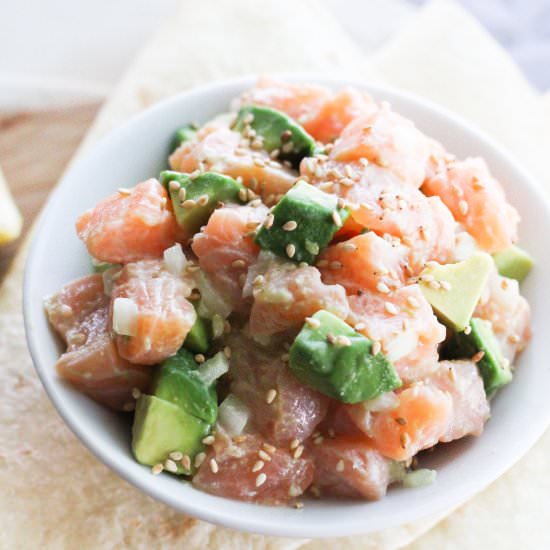 Salmon ceviche with avocado rose - Recipe photo by Berrymaple