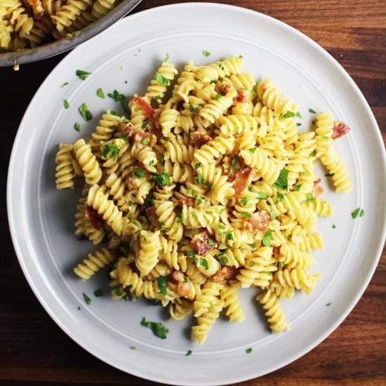 Easy Pasta Carbonara Recipe - Recipe photo by Our Happy Mess