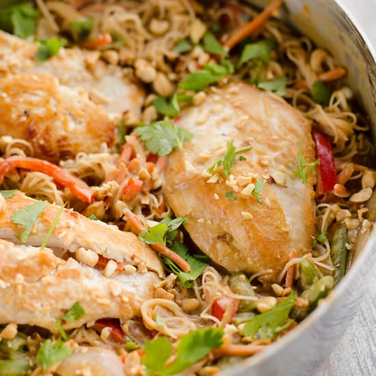 Thai Peanut Chicken Noodle Skillet - Recipe photo by The Creative Bite