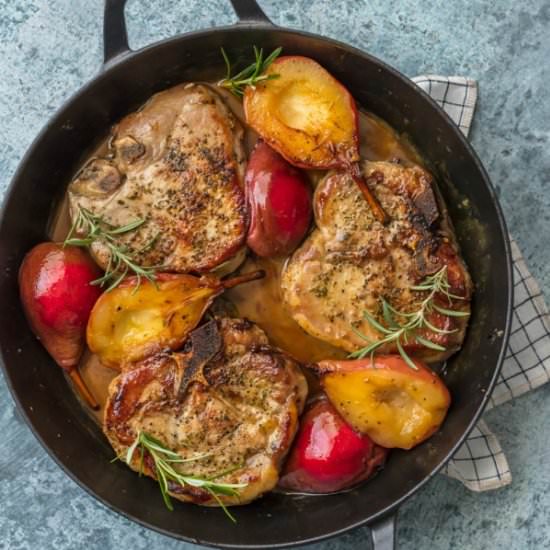 Honey Bourbon Pear Pork Chops - Recipe photo by the cookie rookie