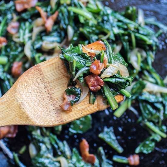 Maple Bacon Dandelion Greens - Recipe photo by AbrasKitchen
