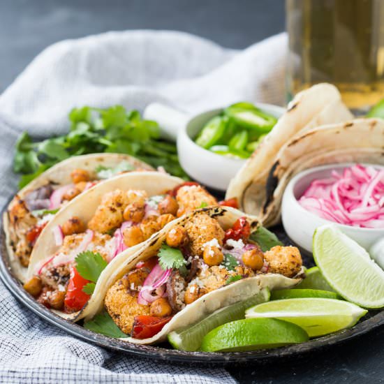 Cauliflower Tacos with Chickpeas - Recipe photo by rachelcooksblog