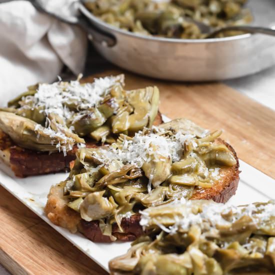 Bruschetta with eggs and artichokes - Recipe photo by asmallkitcheningenoa