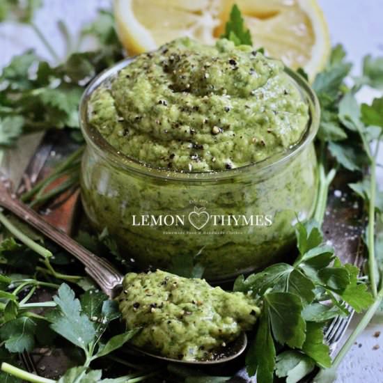 Vegan Avocado Basil Pesto - Recipe photo by Lemon Thymes