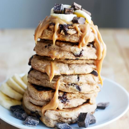 Vegan Spelt Chocolate Chunk Pancake - Recipe photo by The Colorful Kitchen