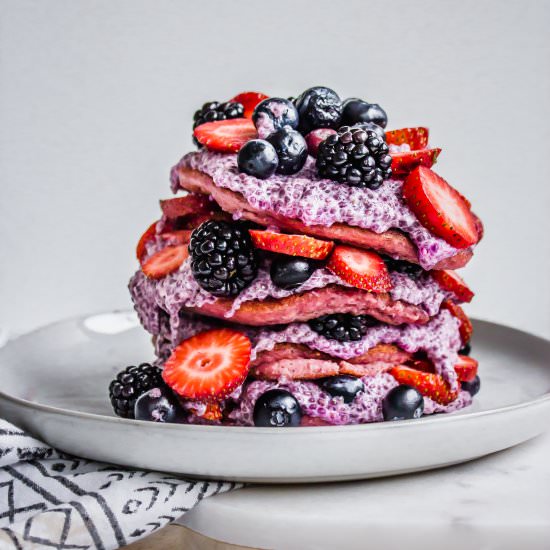 Pink Pancakes with Chia Pudding - Recipe photo by Healthy Little Vittles