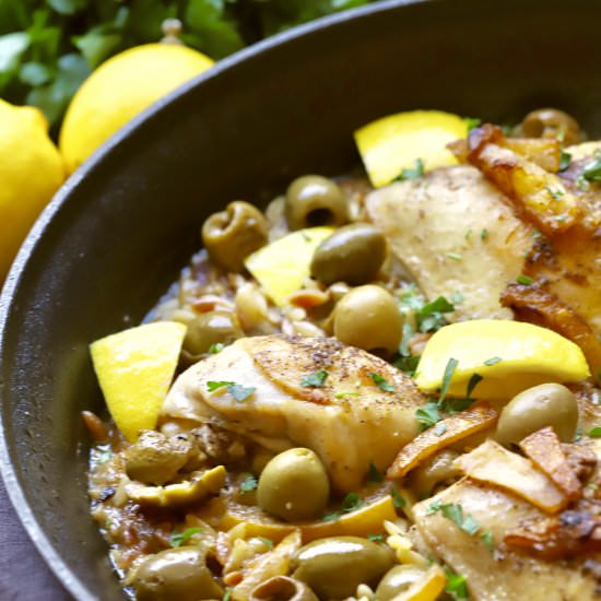 Skillet Chicken with Lemon & Olives - Recipe photo by Grits and Pinecones