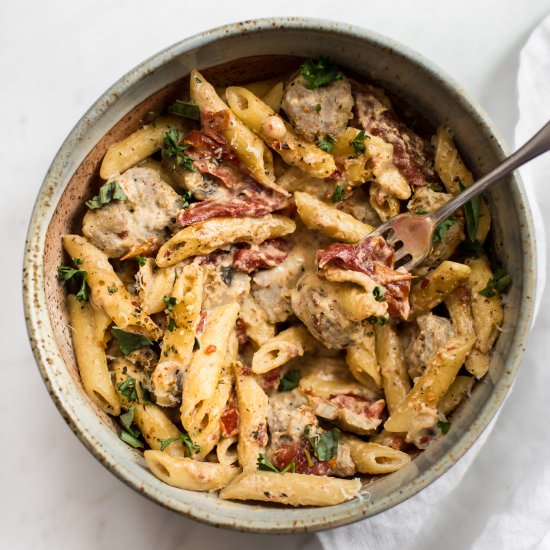 One Pot Cajun Sausage Pasta - Recipe photo by saltandlavender