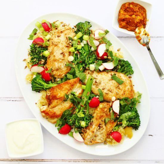 chicken broccoli & bulgur salad - Recipe photo by Searchingforspice