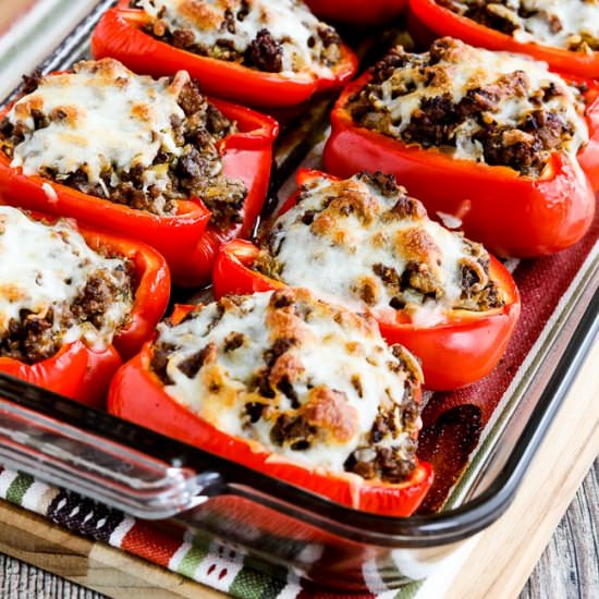 Low-Carb Stuffed Peppers - Recipe photo by kalynskitchen