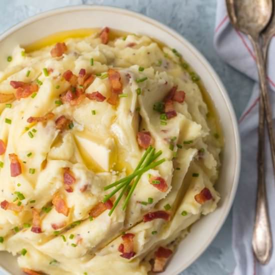 Bacon Goat Cheese Mashed Potatoes - Recipe photo by the cookie rookie