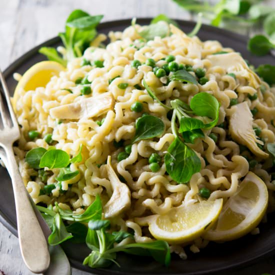 Pasta with artichokes and peas - Recipe photo by Inside the rustic kitchen