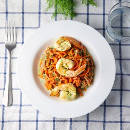 Spiralized Carrots with Shrimp - Recipe photo by Tastefulventure
