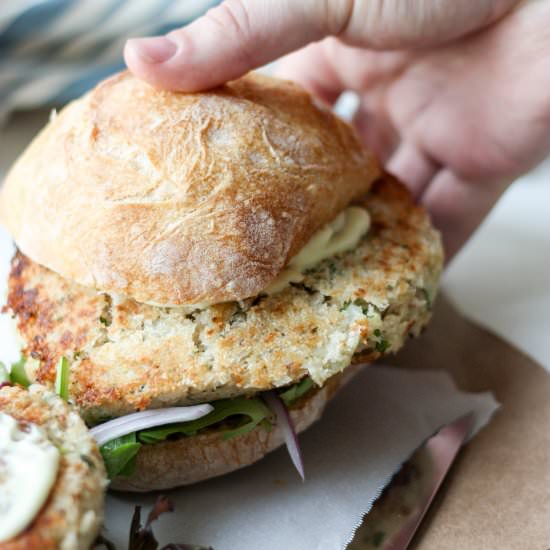 Salmon Burgers with Wasabi Mayo - Recipe photo by The Home Cooks Kitchen