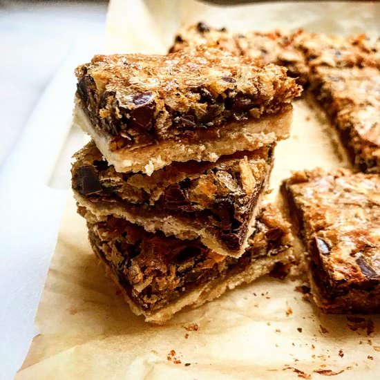 chocolate coconut (gooey) oat bars - Recipe photo by jessie sheehan bakes