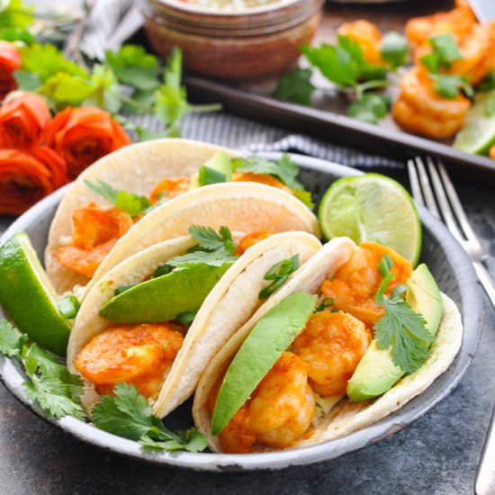 Sheet Pan Shrimp Tacos - Recipe photo by The Seasoned Mom