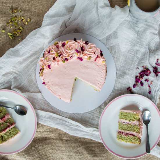 Pistachio, Rose & Cardamom Cake - Recipe photo by kayskitchen