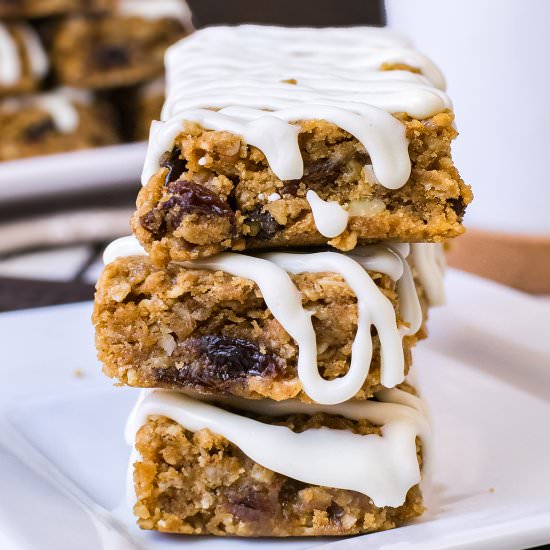 Iced Gingerbread Oatmeal Bars - Recipe photo by FoodFanatical