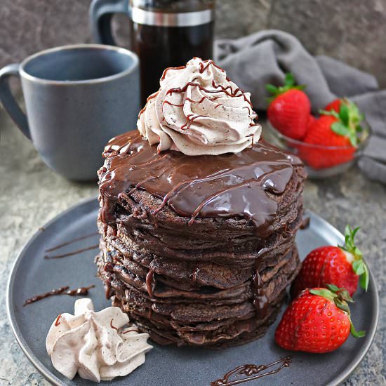 Chocolate Oatmeal Pancakes - Recipe photo by SavorySpin