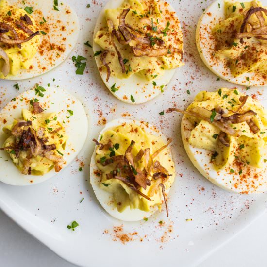 Crab Deviled Eggs - Recipe photo by Our Food Fix