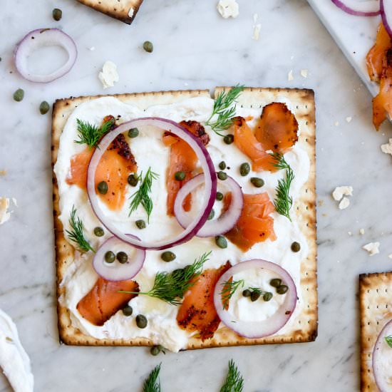 Lox and Horseradish Schmear Matzah - Recipe photo by WhatJewWannaEat