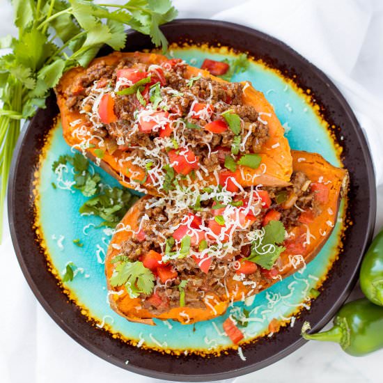 Enchilada Baked Sweet Potatoes - Recipe photo by pipercooks