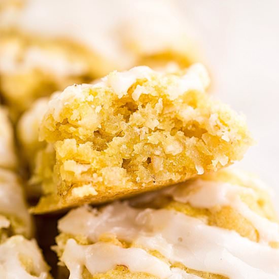 Lemon Coconut Oat Blondies - Recipe photo by trufflesandtrends