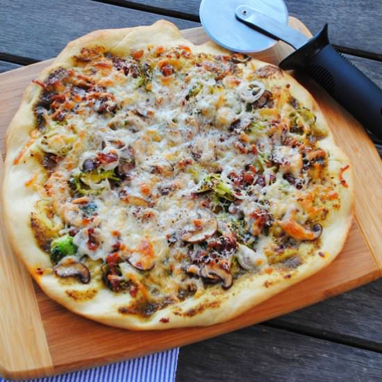 Green Pizza with Brussels & Pesto - Recipe photo by The Anchored Kitchen