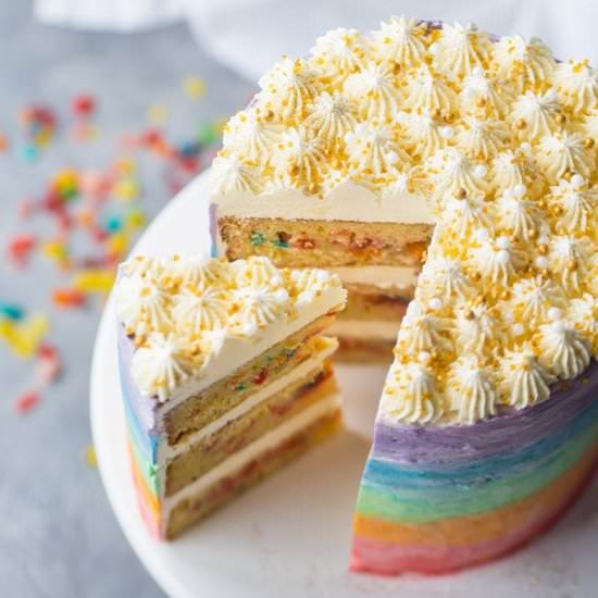 Rainbow Fruity Pebble Cake - Recipe photo by Baking a Moment