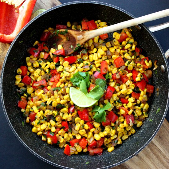 SAUTÉED SWEET CORN WITH RED PEPPERS - Recipe photo by Monday Sunday Kitchen