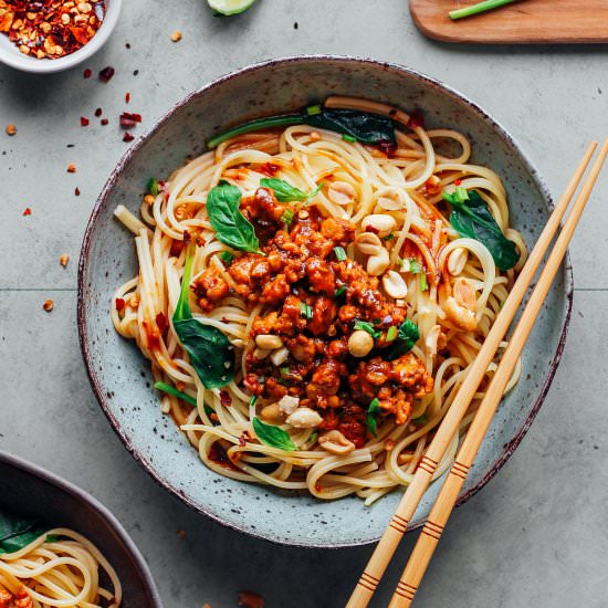 Dan Dan Noodles & Tempeh Scramble - Recipe photo by fullofplants