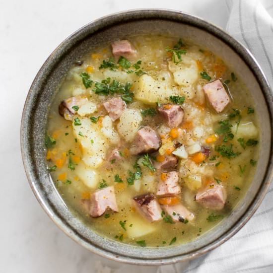 Instant Pot Ham and Potato Soup - Recipe photo by saltandlavender