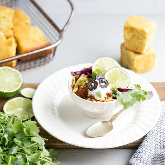 Chili with Cornbread & Honey Butter - Recipe photo by ONEarmedMAMA
